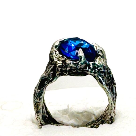 Artisan Boho Ring Crafted wi/ Silver Blend Metalwork Band &10mm Cushion Crystal - Picture 15 of 17